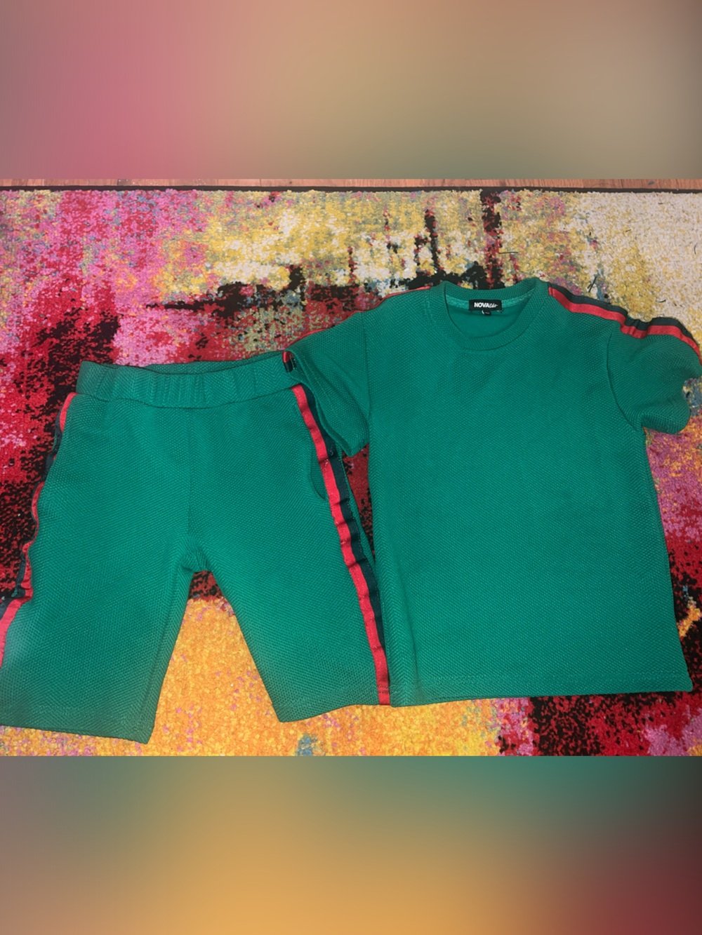 Fashion Nova Green Kids Sweatshirt & Jogger Set with Red Trim